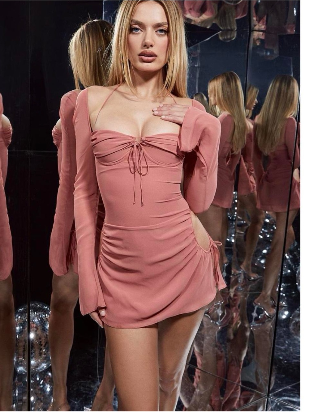 House of CB Dusky Rose Off-Shoulder Ruched Mini Dress - Picture 1 of 9